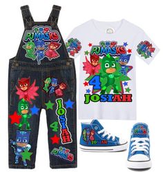 How adorable are these Pj Mask Inspired Overalls?! Perfect for your little ones birthday,photoshoot, or special event! You can choose which items you would like from the drop down menu! Checkout our Other Boy items in our shop under the For the Boys section! WE DO NOT EXCEED PAST SIZE 6 *SHOES ARE NOT INCLUDED* If you are unsure of sizing please scroll to the last photos for our size charts, or visit our size charts here--> https://pinktoesnhairbows.com/pages/size-chart All sales are FINAL, Ship dates can be found directly on the listing, please view our policies in detail here---> https://pinktoesnhairbows.com/pages/policies-terms-conditions Mask Outfit, Pj Mask Birthday, Toddler Boy Birthday, Overalls Boys, Tutu Dress Costumes, Boys Birthday Outfits, Pj Masks Birthday, Pink Toes, Girls Overalls