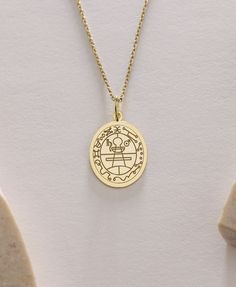 Gold  Gold Seal Of Solomon -Gold Seal Of Solomon Necklace ● Material of pendant: Solid Gold 14k ( REAL GOLD ) ● Metal Stamp: 14k ( REAL GOLD ) ● The pendant is available in 5sizes: - 12x17 mm / 0,47 x 0,66 inches - 13x18 mm / 0,51 x 0,70 inches  In the photos - 14x19 mm / 0,55 x 0,74 inches  - 16x21 mm / 0,62 x 0,82 inches  - 18x24 mm / 0,70 x 0,94 inches ( In the photos the size is 13x18 mm / 0,51 x 0,70 inches ) ( Jump Ring inner diameter: 4 mm ) ● Material of chain: Solid gold 14k ( REAL GOLD ) It is thin and dainty and it is available in 4 sizes: - 40 cm / 15,75 inches ( Length ) - 45 cm / 17,72 inches ( Length ) In the photos - 50 cm / 19,68 inches ( Length ) - 55 cm / 21,65 inches ( Length ) ● Backside engraving is FREE ( Please use the personalization box for that.) ● If you want la Symbolic Charms Necklaces For Commemoration, Symbolic Charms Necklace For Commemoration, Spiritual Charms Necklaces For Commemoration, Symbolic Oval Charm Necklaces, Symbolic Oval Necklaces With Charms, Commemorative Amulet Necklaces With Round Shape, Amulet Style Commemoration Necklace With Round Shape, Amulet Pendant Necklace For Commemoration, Symbolic Locket Necklace For Anniversary