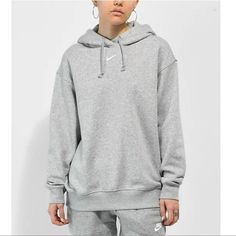 New With Tags Oversize Fit Grey/White Logo Nike White Hoodie For Loungewear, White Nike Hoodie For Loungewear, Nike White Fall Sweats, Nike Heather Grey Casual Sweatshirt, Nike Heather Grey Casual Hoodie, Nike Casual Heather Grey Hoodie, Casual Nike Heather Grey Hoodie, Nike Hoodies For Women, Essentials Sweatshirt