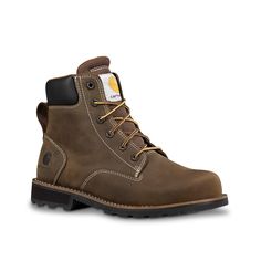 Carhartt-Frontier Work Boot - Women's The Carhartt Frontier work boot is a reliable choice when it comes to rugged performance and protection. This water-resistant leather boot is designed with Rain Defender to keep your feet dry in light rain and has Insite footbed with podiatrist designed arch support for high responsiveness and cushioning support. Durable rubber sole with dirt-releasing lugs and 90-degree heel provides excellent traction. Astm F2892-18 standard design offers maximal protectio Woemns Work Boots, Rugged Impact Resistant Work Boots With Round Toe, Rugged Impact Resistant Boots, Rugged Leather Work Boots With Impact Resistance, Durable Brown Work Boots For Construction, Work Boots For Women Farm, Durable Brown Work Boots, Rugged Safety Waterproof Boots With Reinforced Heel, Leather Work Boots With Reinforced Heel For Safety