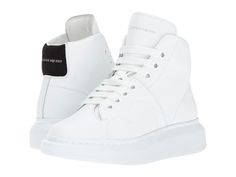 Alexander McQueen Leather Upper and Ru Women's Shoes White/Black Modern High-top Sneakers With Studded Outsoles And Round Toe, Modern Round Toe High-top Sneakers With Studded Outsoles, Modern High-top Lace-up Sneakers With Studded Outsoles, Modern Lace-up High-top Sneakers With Studded Outsoles, Modern Lace-up High-top Sneakers, Alexander Mcqueen Oversized Sneaker, Sandals Casual, Shoes White, Casual Sandals