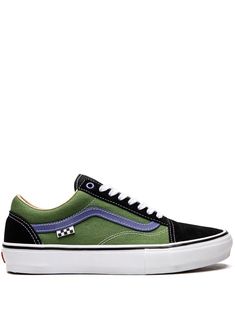 Skate Old Skool sneakers from VANS featuring bright green, blue, canvas, panelled design, branded insole, flat rubber sole, front lace-up fastening and side stripe detailing. These styles are supplied by a premium sneaker marketplace. Stocking only the most sought-after footwear, they source and curate some of the most hard to find sneakers from around the world.. | Vans Skate Old Skool sneakers Katie Core, Fashion For Guys, Sneakers Green, Vans Checkerboard, Skate Streetwear, Vans Skate, Shoes Vans, Surf Outfit, Brown Sneakers