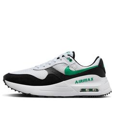 Nike Air Max SYSTM 'White Black Stadium Green' DM9537-105 Modern White Nike Air Max For Sports, Modern White Nike Air Max For Streetwear, White Nike Air Max For Light Sports, Nike Air Max White For Light Sports, White Nike Air Max With Air Cushioning, White Nike Air Max With Dynamic Cushioning, White Nike Air Max Functional Shoes, Nike Air Max White Functional Shoes, White Nike Air Max With Air Cushioning For Sports