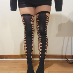 Hand made, slitweave festival thigh-high socks Casual Fall Fashion, Finds On Amazon, Thigh High Tights, Thigh High Sock, Make An Outfit, Clothing Design Sketches, Thigh High Socks, Emo Fashion, Clothing Design