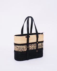 this stunning raffia handmade bag to our customers. This versatile bag can be used as both a shoulder bag and a handbag, making it the perfect accessory for any woman. The natural and eco-friendly raffia material used in this bag makes it a great choice for those who value sustainability. The bag comes in natural raffia color and black , so you can choose the one that best suits your personal style. Our skilled artisans have crafted this bag with traditional techniques and attention to detail, e Black Woven Beach Bag Made Of Natural Fiber, Chic Open Weave Straw Bag For Market, Eco-friendly Natural Woven Leather Bucket Bag, Woven Palm Leaf Beach Bag For Travel, Eco-friendly Weaved Straw Bag For Travel, Eco-friendly Woven Straw Travel Bag, Eco-friendly Woven Straw Bag For Travel, Eco-friendly Black Bucket Bag With Leather Handles, Eco-friendly Crochet Bag With Woven Leather