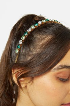 Rhinestone Headband- A pretty and elegant hair accessory- Coloured rhinestones on a gold toned headband- Available in pink or green Product Code: PWFX073 Elegant Hair, Green Product, Rhinestone Headband, Head Bands, Goods And Service Tax, Elegant Hairstyles, Headband Hairstyles, Goods And Services, Hair Accessory