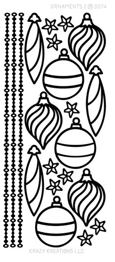 a black and white drawing of christmas ornaments