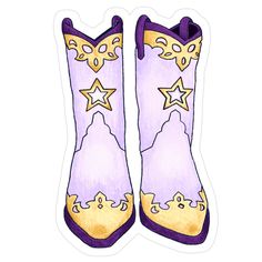 a pair of purple boots with gold stars on them