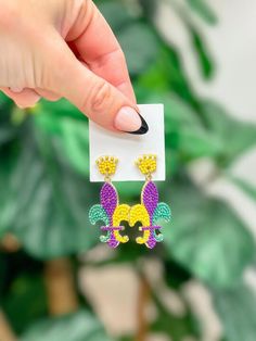 Perfect for any Mardi Gras celebration, these earrings are a stylish addition to your outfit. 2"L Lead & Nickel Compliant Beaded Dangle Earrings, Your Outfit, Beaded Dangles, Mardi Gras, Dangle Earrings