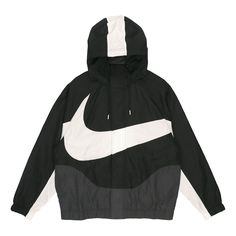 The Men's Nike Sportswear Swoosh Hooded Woven Large Logo Jacket Autumn Black is the perfect combination of style and comfort. The black colorway and large logo make it the perfect addition to any wardrobe. The lightweight fabric and adjustable hood make it ideal for outdoor activities, while the unique design is inspired by the Nike Sportswear series. Whether you're running errands or taking a walk, this jacket is sure to keep you warm and stylish. Stand Collar Jacket, Stand Collar Jackets, Logo Knit, Collar Jacket, Sports Jacket, Black Jacket, Nike Sportswear, Nike Logo, Men's Nike