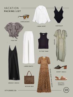 Effortless Vacation Outfits, One Week Vacation Outfits, Spring Beach Vacation Outfits, 5 Day Beach Vacation Outfits, Carribean Capsule Wardrobe, Resort Wear Capsule Wardrobe, Outfit For Summer For Women, Packing List Thailand, Quiet Luxury Vacation Outfits