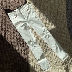 Bnwt Free People Distressed White Jeans Size 25 Purchased In The 00s From Fp And Never Worn! Material: 78% Cotton, 15% Lyocell, 5% Polyester, 2% Spandex Features: Comfort, Breathable Closure: Button Condition: New With Tags White Distressed Jeans, Jeans Y2k, Free People Jeans, Mid Rise Jeans, Black Skinnies, High Waisted Denim, Distressed Jeans, Stretch Denim, Straight Leg Jeans