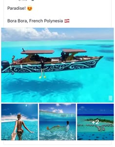 an image of people on a boat in the middle of some water with other pictures