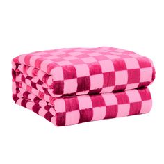 two pink checkered towels stacked on top of each other