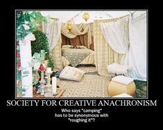 a poster with an image of a bed in the middle of it that says society for creative anachronism