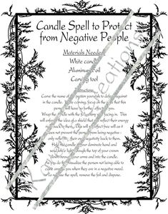 the poem candle spell to protect from negative people, written in black and white ink