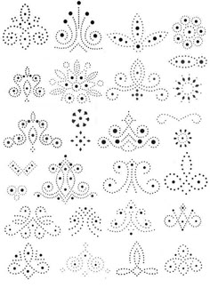 an image of some dots that have been drawn in the shape of flowers and butterflies