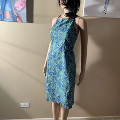 Nwot Max Studio Size 4 Boho Dress Length 36” Low Back Blue Stretch Mid-length Dress, Fitted Mid-length Mini Dress For Beach, Fitted Mid-length Sundress For Beach, Fitted Mid-length Beach Sundress, Fitted Mid-length Beach Dresses, Beach Fitted Midi Halter Dress, Fitted Mid-length Sundress, Fitted Knee-length Halter Sundress, Fitted Midi Halter Dress For Beach