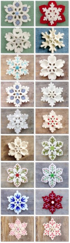 snowflakes are shown in different colors and sizes, with the same pattern on each side