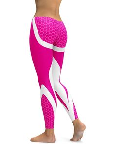 If you want to stand out in the gym, yoga or out and about and during the summer, winter, fall or spring than these Pink Honeycomb Carbon White Leggings will do the trick. It's almost as if white background makes the color pink stand out even more. Pink Compression Tights For Pilates, Pink Breathable Gym Tights, Breathable Pink Gym Tights, Pink Moisture-wicking Tights For Gym, Pink Moisture-wicking Tights For Training, Pink Stretch Tights For Pilates, Pink Stretch Pants For Pilates, Pink Moisture-wicking Training Tights, Pink Moisture-wicking Tights For Pilates