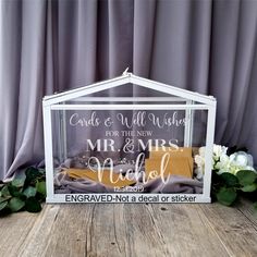 a clear acrylic frame with the words, god's will make for the new mr and mrs michael