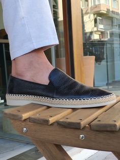 Salerno Black Slip-On Loafers-baagr.myshopify.com-shoes2-brabion Espadrilles Men, Flats Shoes Comfortable, Gifts Box, Black Flats Shoes, Black Shoe, Black Loafers, Rubber Shoes, Casual Loafers, Shoe Gifts