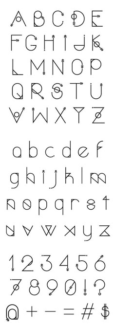 the alphabet and numbers are drawn in black ink