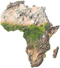 an image of the map of africa with green vegetation on it's sides and mountains