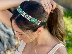 Turquoise Tribal Beaded Headband for Women Native American Headband, Indigenous Beading, Mayan Women, Headband Beaded, Womens Headband, Woven Headband, Headband White, Bead Hair Accessories, Beaded Hair