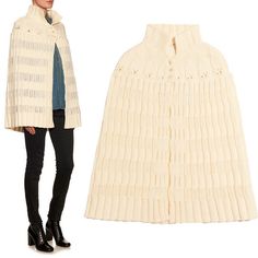 HTML 5 Template   NEW $2,100 SAINT LAURENT Ivory White Soft Wool Fall/Winter Capelet Poncho Shawl Size(s) -Xsmall, Length: about 30" Description New with tags. Purchased from YSL. Retail $2,100 Authentic Saint Laurent capelet in a cozy vintage style. Ivory, almost cream, in all wool is very soft. Mid-weight striped-knit wool. Ribbed-knit stand collar with three-button fastening. Slim-fitting across the shoulders, falls loosely over the body. 100% wool. Style 408941. Made in Italy. Perfect cover Chic Wool Sweater With Pointelle Knit, Cream Wool Knitted Sweater, Cream Knitted Wool Sweater, Elegant Cream Textured Knit Outerwear, Beige Wool Knitted Sweater Coat, Beige Knitted Wool Sweater Coat, Cream Pointelle Knit Outerwear For Fall, Cream Wool Knitted Sweater Coat, Cream Knitted Wool Outerwear