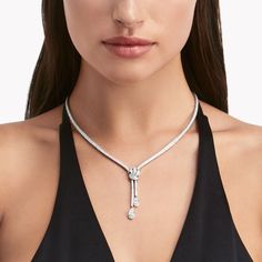 Tilda’s Bow Double Pavé Diamond Drop Necklace, White Gold | Graff Luxury Necklace Diamonds, Delicate Diamond Necklace, Diamond Drop Pendant, Graff Diamonds, Classic Diamond Ring, Diamond Drop Necklace, The Bling Ring, Diamond Pendants Designs, Diamond Necklace Designs