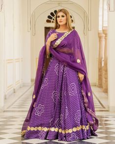 Beautiful Purple Lehenga Set - www.riafashions.com Long Lehenga, Lehenga Purple, Sitara Work, Purple Lehenga, Print Lehenga, Bandhani Print, Lehenga Suit, Fancy Dresses Long, Flowers Fabric