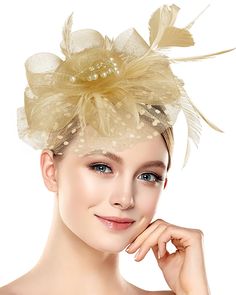 PRICES MAY VARY. 🌻[1920's Retro Glamour and Gorgeous Fascinator]:Fascinator Hat consists of a felt circle with a dotted tulle frill, topped with about 6 mesh petals, and in the center, a spiral rose made of mesh, the 🌷[One Size Fits Most]:Fascinator Hat comes with a headband and clip attachment, and the headband isn't as tight as many headbands that squeeze the head. So you can choose the best method according to 👒[Premium Materials Well Made]:Fascinator Hat is a high quality headgear at an a Hat Headband, Elegant Fascinator Headband For Vintage Events, Brimmed Vintage Fascinator For Events, Luxury Vintage Fascinator For Vintage Events, Vintage Fascinator With Pinched Crown For Vintage Events, Vintage Evening Fascinator Headband, Gold Fascinator, How To Make Fascinators, Halloween Headband