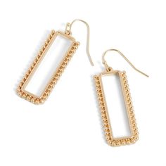 Studded Rectangle Drop - Gold Trendy Rectangular Metal Jewelry, Elegant Rectangular Linear Earrings As Gift, Elegant Rectangular Linear Earrings For Gift, Hypoallergenic Metal Linear Earrings For Gifts, Trendy Hypoallergenic Rectangular Jewelry, Nickel-free Square Earrings For Everyday Wear, Square Metal Earrings For Gifts, Square Metal Earrings For Gift, Square Nickel-free Earrings For Everyday