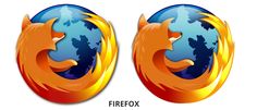 the firefox logo is shown in three different colors and sizes, including blue, orange