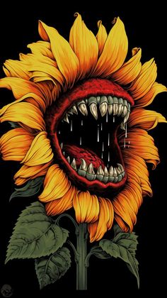 a sunflower with its mouth open and teeth missing