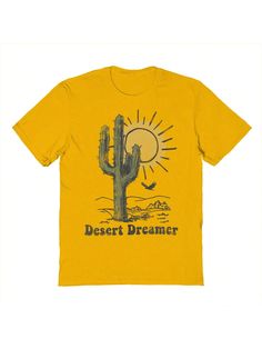 COMFY & COOL: Nearly There offers graphic shirts made of materials that are durable, comfortable, and easy to care for. Whether you're looking for a funny, inspirational, or pop-culture-inspired graphic shirt, we've got you covered.Nearly There Desert Dreamer Graphic Unisex Cotton Short-Sleeve T-Shirt Gold Casual  Short Sleeve Cotton   Medium Stretch  Men Clothing, size features are:Bust: ,Length: ,Sleeve Length: Funny Print Crew Neck T-shirt Fan Merchandise, Funny Print Crew Neck T-shirt For Fans, Pop Culture Graphic Print T-shirt, Relaxed Fit T-shirt With Funny Print For Fans, Summer Pop Culture Crew Neck Shirt, Pop Culture Crew Neck Shirt With Screen Print, Yellow Band Merch T-shirt With Letter Print, Pop Culture Screen Print Crew Neck Shirt, Pop Culture Pre-shrunk Crew Neck T-shirt