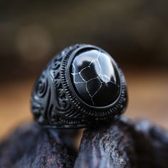 Vintage Black Agate Signet Ring Stainless Steel Men's Wedding Jewelry Biker Ring Gothic Black Stainless Steel Rings, Black Stainless Steel Skull Ring As Gift, Black Stainless Steel Skull Ring For Gift, Black Skull Ring With Open Design As Gift, Black Open Skull Ring As A Gift, Vintage Black Skull Ring As Gift, Vintage Black Skull Ring Gift, Adjustable Black Skull Ring, Vintage Black Adjustable Signet Ring