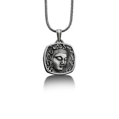 Buddha 925 Silver Personalized Necklace, Sterling Silver Spiritual Necklace, Engraved Necklace, Customizable Necklace, Gift For Girlfriend These 925K Sterling Silver Buddha Spiritual Personalized Necklace photos are taken with original and every item has handmade engraving details. It's very elegant and classy for everyday use and gives stylish look to your outfits. Also, can be preferred as a gift for friends and family for an eternal memorial. Dream collection has many meanings behind its back Spiritual Box Chain Necklace As Gift, Spiritual Box Chain Necklace Gift, Spiritual Sterling Silver Necklaces With Oxidized Finish, Spiritual Sterling Silver Necklace With Oxidized Finish, Antique Silver Spiritual Pendant Necklace, White Gold Medallion Necklace With Oxidized Finish, Gift Amulet Necklace With Box Chain, Silver Medallion Necklace For Memorial, Silver Medallion Necklace For Memorials