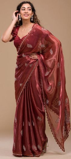 Red and Maroon color Saree in Silk fabric with Embroidered, Thread work Red Chanderi Blouse Piece With Intricate Embroidery, Red Chanderi Embroidered Fabric For Party, Red Chanderi Blouse Piece With Floral Embroidery, Red Chanderi Fabric With Floral Embroidery, Red Blouse Piece With Floral Embroidery In Traditional Drape, Red Silk Blouse Piece With Intricate Embroidery, Red Blouse Piece With Floral Embroidery And Traditional Drape, Red Blouse Piece With Floral Embroidery, Traditional Drape, Elegant Red Embroidered Fabric With Dori Work