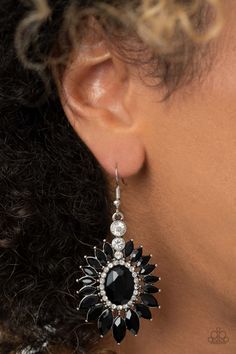 Big Time Twinkle – Black - Bling With Crystal Spring Sampler, Paparazzi Earrings, Black Stone Earrings, Black Earring, Pink Jewels, Rhinestone Top, Black Gems, Pink Spring, Ball Necklace