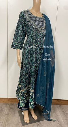 Angrakha Anarkali Cotton Suit - Etsy Angrakha Style Kurti, Angrakha Anarkali, Embroidery On Kurtis, Plain Pants, Indian Suits