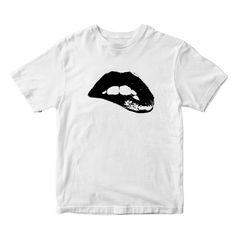 Black Lip Unisex T-shirt | printwithSKY White Pre-shrunk Punk T-shirt, Trendy Pre-shrunk Cotton T-shirt, Trendy Unisex T-shirt With Letter Print, Trendy Black Cotton T-shirt, Trendy Crew Neck T-shirt With Graphic Print, Trendy Graphic Print T-shirt With Crew Neck, Trendy Graphic Print Crew Neck T-shirt, Graphic Cotton T-shirt For Streetwear, Edgy Short Sleeve T-shirt With Text Print