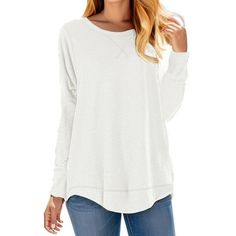 Fantaslook Womens Fall Tops Long Sleeve Shirts Casual Crewneck Tunic Top Blouses This fall tops for women use skin-friendly soft fabric comfortable to wear. Long sleeve shirts for women features crewneck, long sleeve, pullover, cross stitch, high low hem. Womens tops is classic and chic to daily wear, tops to hide belly for women, to drape in a flattering way. This will be your must have womens long sleeve tops in fall and winter, it is a great basic tees to add to your wardrobe. Looks great wit Casual Long Sleeve Plain Blouse, Casual Plain Long Sleeve Blouse, Cotton Tops For Layering In Solid Color, Crew Neck Solid Color Tops For Layering, Solid Color Crew Neck Top For Layering, Oversized Solid Plain Top, Plain Tops For Layering In Fall, Fall Crew Neck Plain Blouse, Fall Plain Crew Neck Blouse