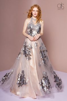 Sequin Floral Print Halter Evening Dress by GLS Gloria GL2655-Long Formal Dresses-ABC Fashion Marriage Hair Styles, Coronation Dresses, Belle Wedding Dresses, Halter Prom Dress, Halter Evening Dress, Halter Prom Dresses, Hania Amir, Champagne Dress, Prom Long