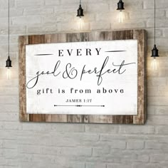 Every good and perfect gift is from above James 1:17 NIV canvas wall art Brown / 12 x 8 Wood Bible Verse Signs, Scripture Wood Signs, Bible Verse Pictures Frame Wall Art, Every Good And Perfect Gift Verse, Farmhouse Wall Signs, Scripture Art Canvas, Wood Signs Bible Verse, Christian Coffee Mugs, Every Good And Perfect Gift