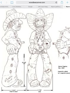 a drawing of two scarecrows standing next to each other with their hands on their hips