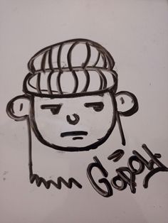 a drawing of a monkey wearing a hat with the word bob on it's forehead