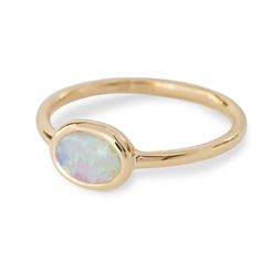 Yellow Gold Oval Opal Ring, Fine Jewelry 14k Gold Opal Ring, 14k Gold Opal Ring Fine Jewelry, Elegant Yellow Gold Moonstone Ring With Bezel Setting, Yellow Gold Sapphire Ring With Bezel Setting, Oval Cabochon, Oval Yellow Gold Sapphire Ring With Bezel Setting, Oval Sapphire Ring In Yellow Gold With Bezel Setting, Oval Opal Birthstone Ring In Yellow Gold, Yellow Gold Opal Birthstone Ring, Oval Shape