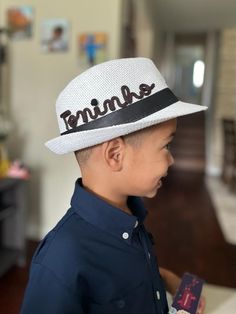 These Boy's hats are the PERFECT vacation or summer accessory! A fun and trendy boho inspired hat, this hat is perfect for kids. Choose any lettering, word or name, and a design if you wish. Be assured these are GREAT hats! Hats are going to be a little more expensive but I am pretty sure you will be happy to have it. Trust me, friends and people will complement it. I also pride myself on paying great attention to detail and perfecting every name and design or saying on your hat. Lastly, I perso Fun Fedora Hat, Fun Brimmed Summer Costume Hats, Fun Brimmed Beach Costume Hats, Fun White Brimmed Mini Hats, White Fun Sun Hat With Short Brim, Fun Adjustable Fedora Hat, White Fedora Costume Hat For Summer, White Beach Costume Hat With Short Brim, White Curved Brim Costume Hat For Beach